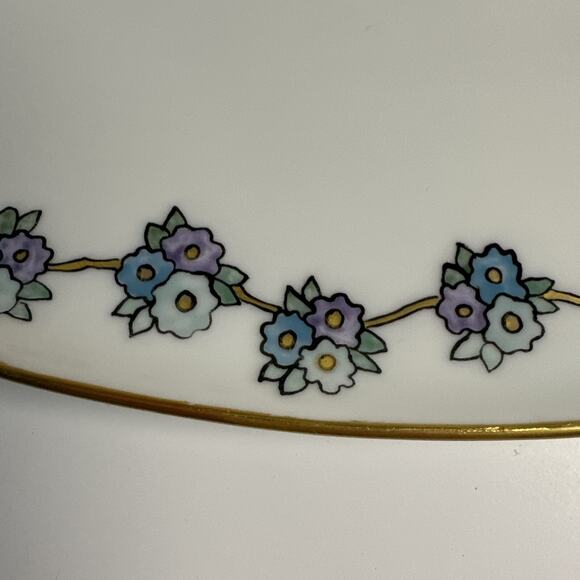 Vintage MZ Austria Dish & Creamer Set With Purple and Blue Hand Painted Flowers - Picture 3 of 10